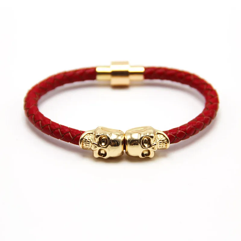 New Stock European And American New Men's Leather Ghost Head Bracelet