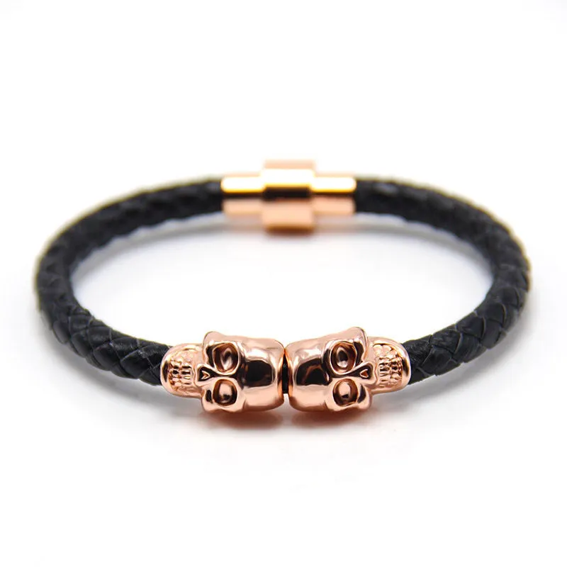 New Stock European And American New Men's Leather Ghost Head Bracelet