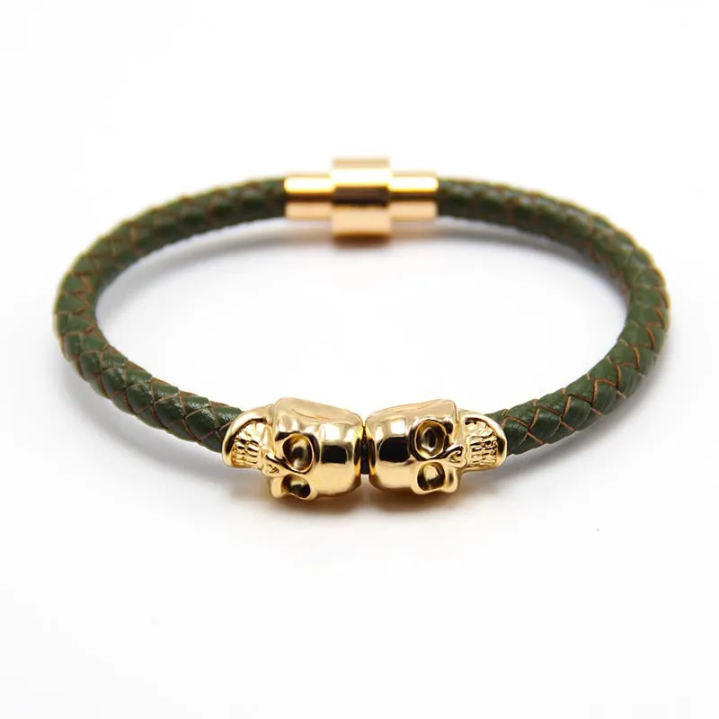New Stock European And American New Men's Leather Ghost Head Bracelet