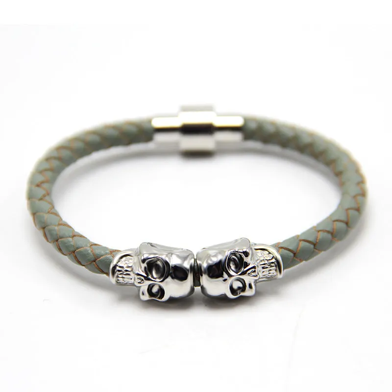 New Stock European And American New Men's Leather Ghost Head Bracelet