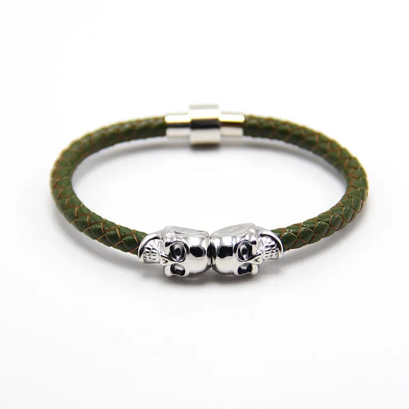 New Stock European And American New Men's Leather Ghost Head Bracelet