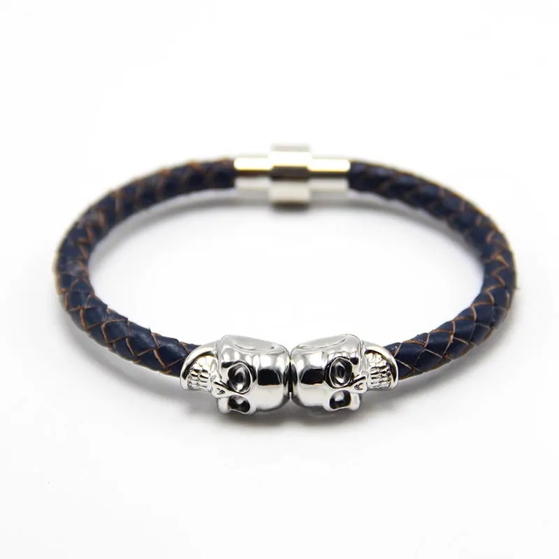 New Stock European And American New Men's Leather Ghost Head Bracelet
