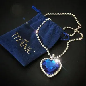 Ocean Blue Pendant Necklace with Velvet Bag