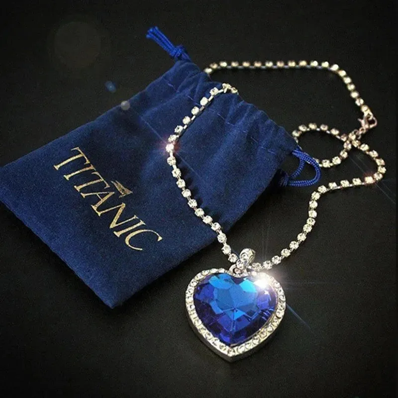Ocean Blue Pendant Necklace with Velvet Bag