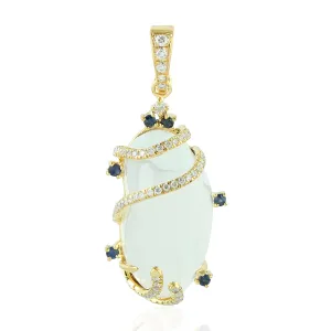 Opal Prong Blue Sapphire Pave Diamond Designer Pendant Jewelry Gift For Her In Gold
