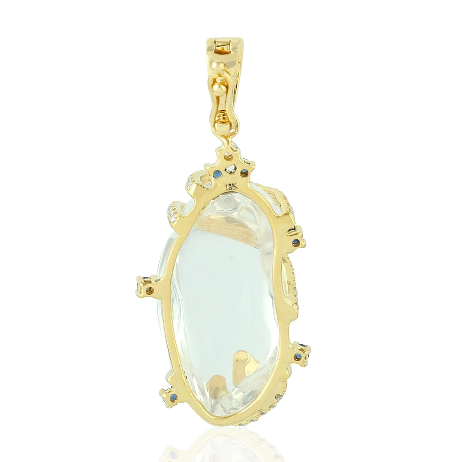 Opal Prong Blue Sapphire Pave Diamond Designer Pendant Jewelry Gift For Her In Gold