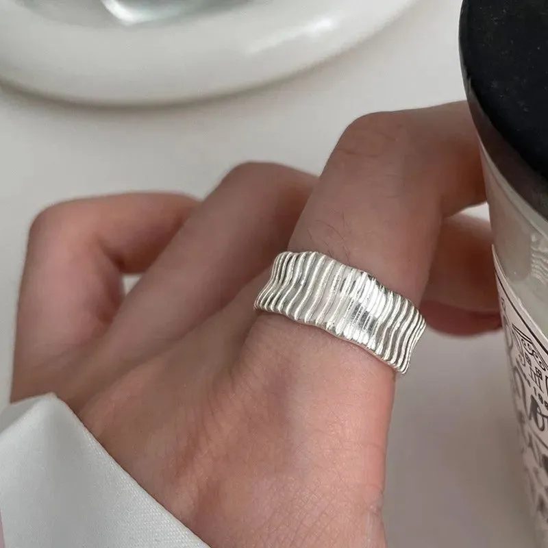 PANJBJ 925 Sterling Silver Geometric Black Stone Rings for Women Girl Korean Simple Adjustable Couple Jewelry Dropshipping