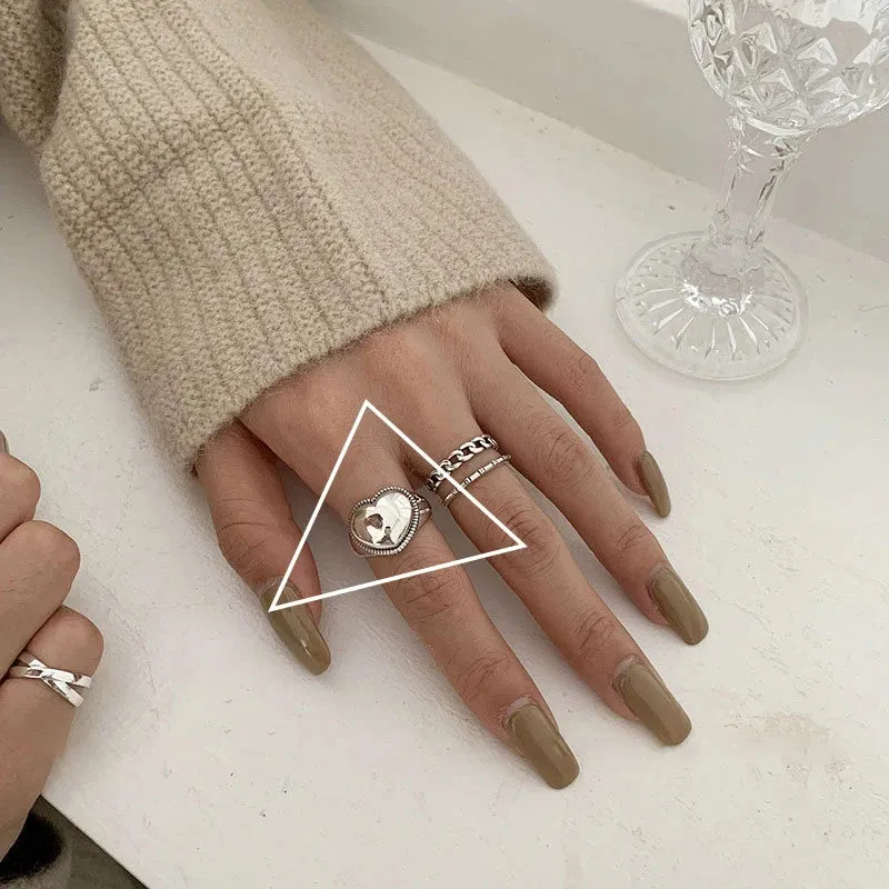 PANJBJ 925 Sterling Silver Geometric Black Stone Rings for Women Girl Korean Simple Adjustable Couple Jewelry Dropshipping