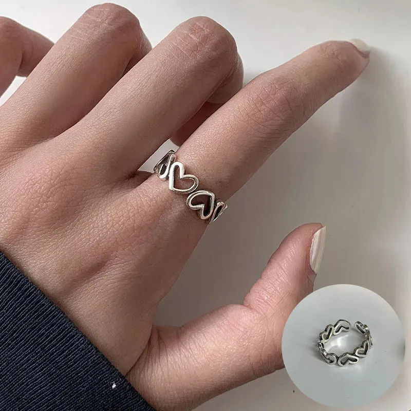 PANJBJ 925 Sterling Silver Geometric Black Stone Rings for Women Girl Korean Simple Adjustable Couple Jewelry Dropshipping