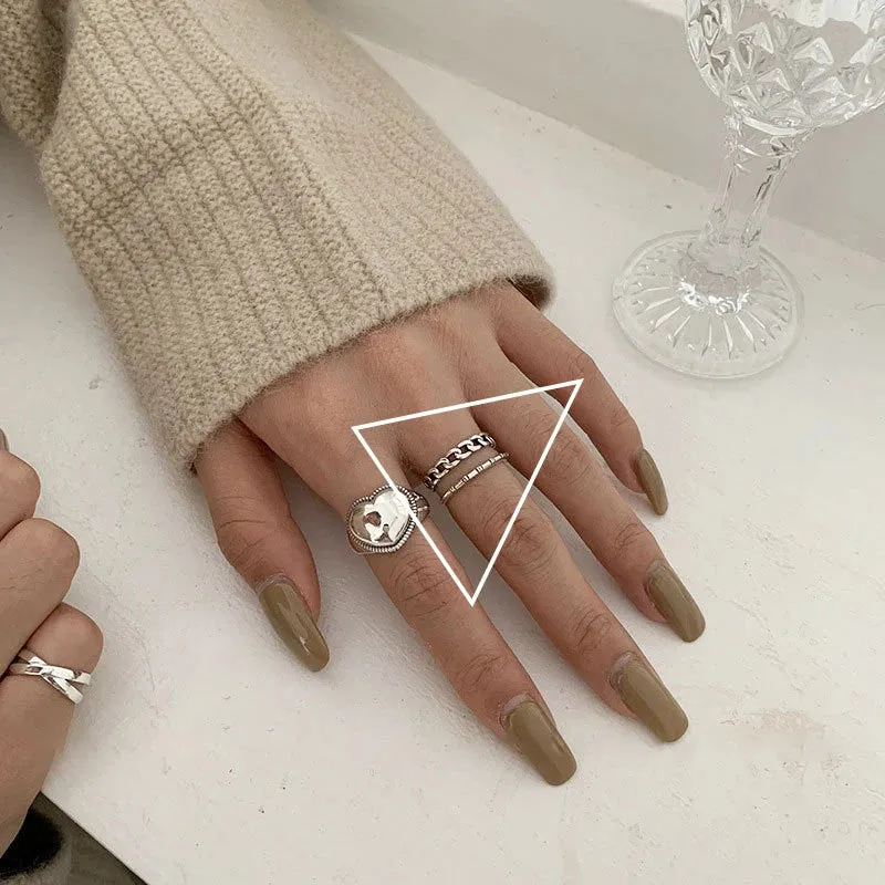 PANJBJ 925 Sterling Silver Geometric Black Stone Rings for Women Girl Korean Simple Adjustable Couple Jewelry Dropshipping