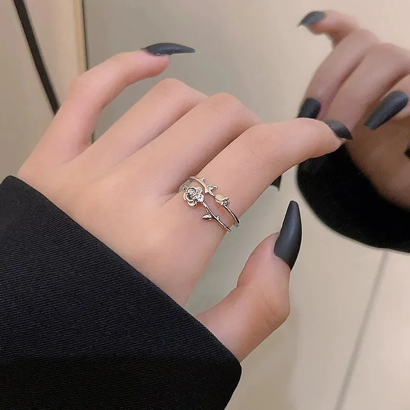 PANJBJ 925 Sterling Silver Geometric Black Stone Rings for Women Girl Korean Simple Adjustable Couple Jewelry Dropshipping