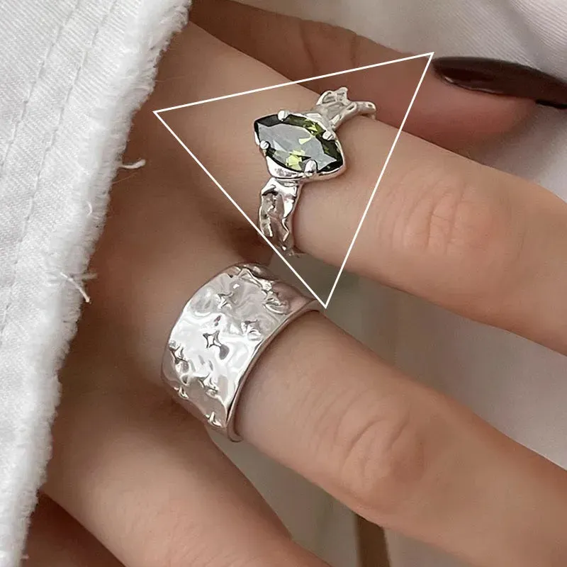 PANJBJ 925 Sterling Silver Geometric Black Stone Rings for Women Girl Korean Simple Adjustable Couple Jewelry Dropshipping