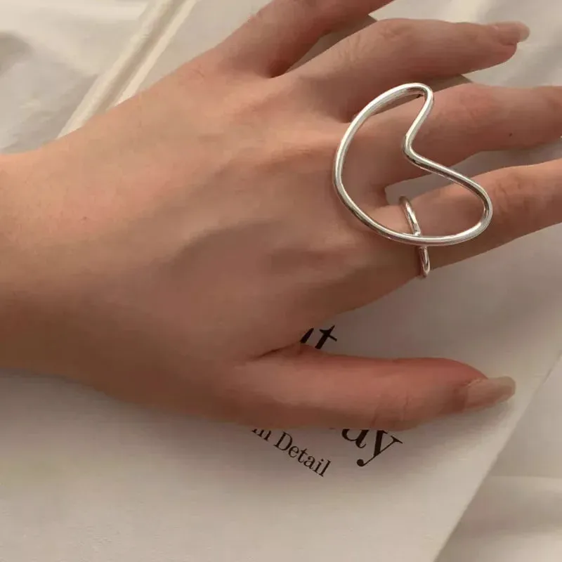 PANJBJ 925 Sterling Silver Geometric Black Stone Rings for Women Girl Korean Simple Adjustable Couple Jewelry Dropshipping