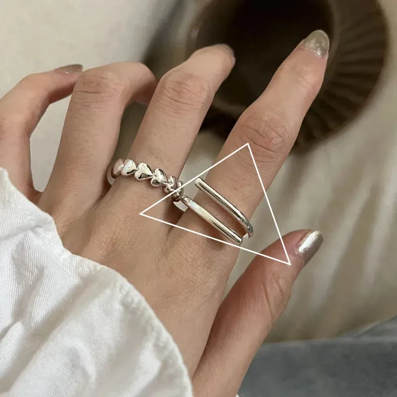 PANJBJ 925 Sterling Silver Geometric Black Stone Rings for Women Girl Korean Simple Adjustable Couple Jewelry Dropshipping