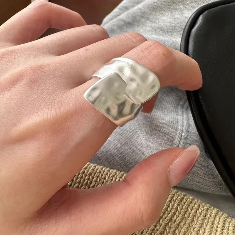 PANJBJ 925 Sterling Silver Geometric Black Stone Rings for Women Girl Korean Simple Adjustable Couple Jewelry Dropshipping