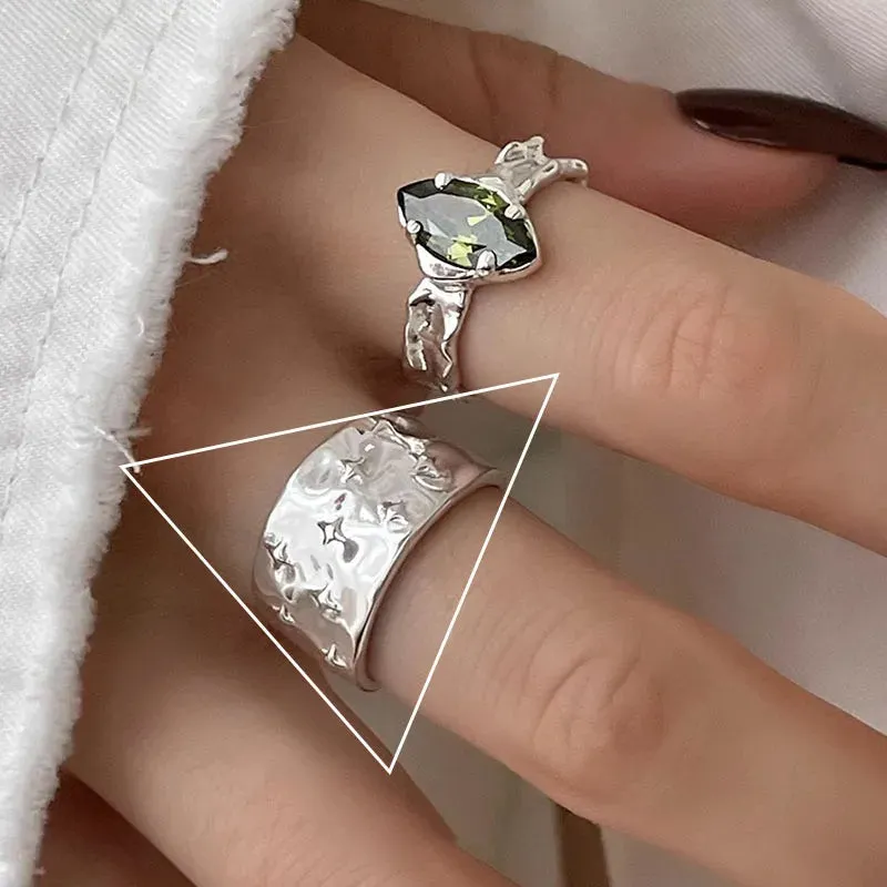 PANJBJ 925 Sterling Silver Geometric Black Stone Rings for Women Girl Korean Simple Adjustable Couple Jewelry Dropshipping