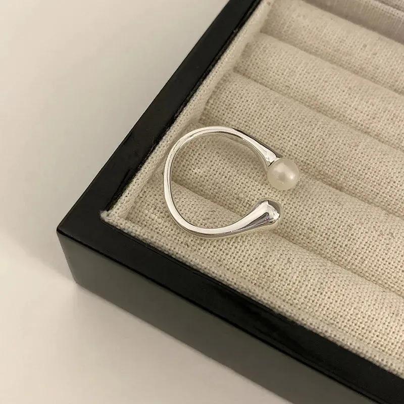 PANJBJ 925 Sterling Silver Geometric Black Stone Rings for Women Girl Korean Simple Adjustable Couple Jewelry Dropshipping