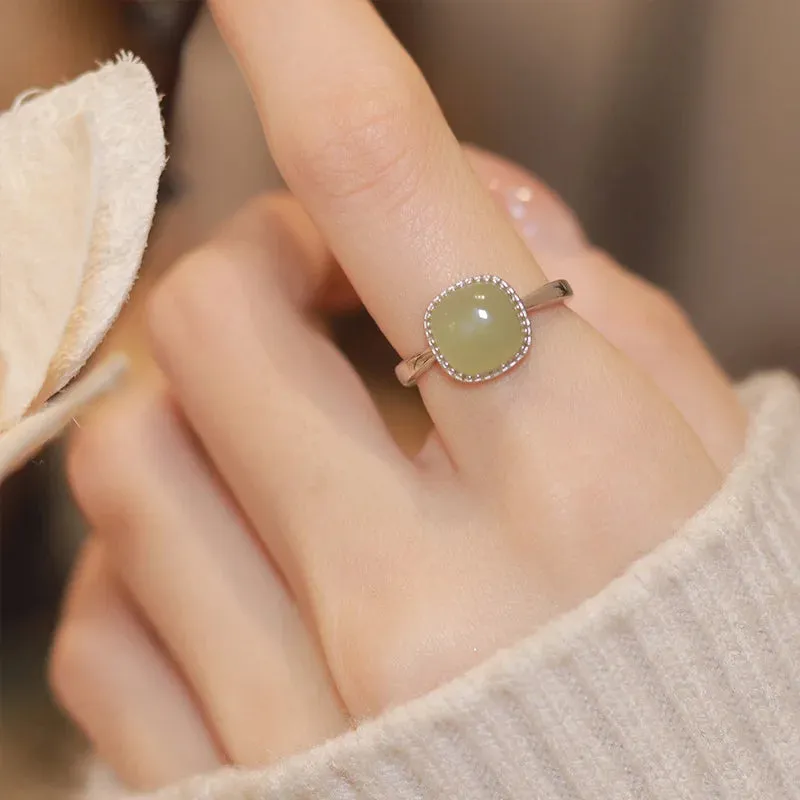 PANJBJ 925 Sterling Silver Geometric Black Stone Rings for Women Girl Korean Simple Adjustable Couple Jewelry Dropshipping