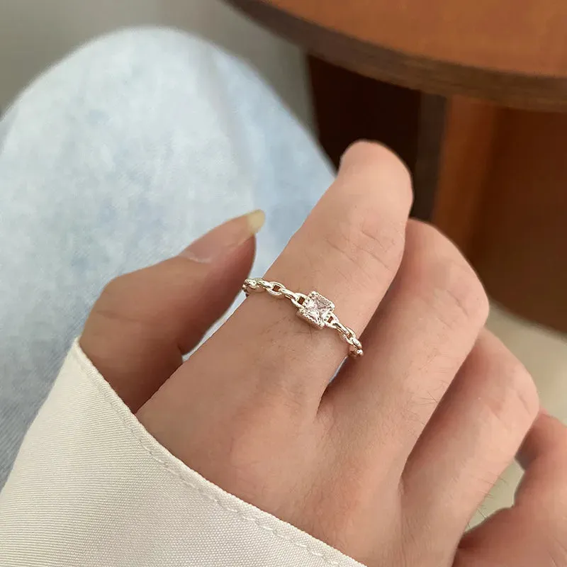 PANJBJ 925 Sterling Silver Geometric Black Stone Rings for Women Girl Korean Simple Adjustable Couple Jewelry Dropshipping