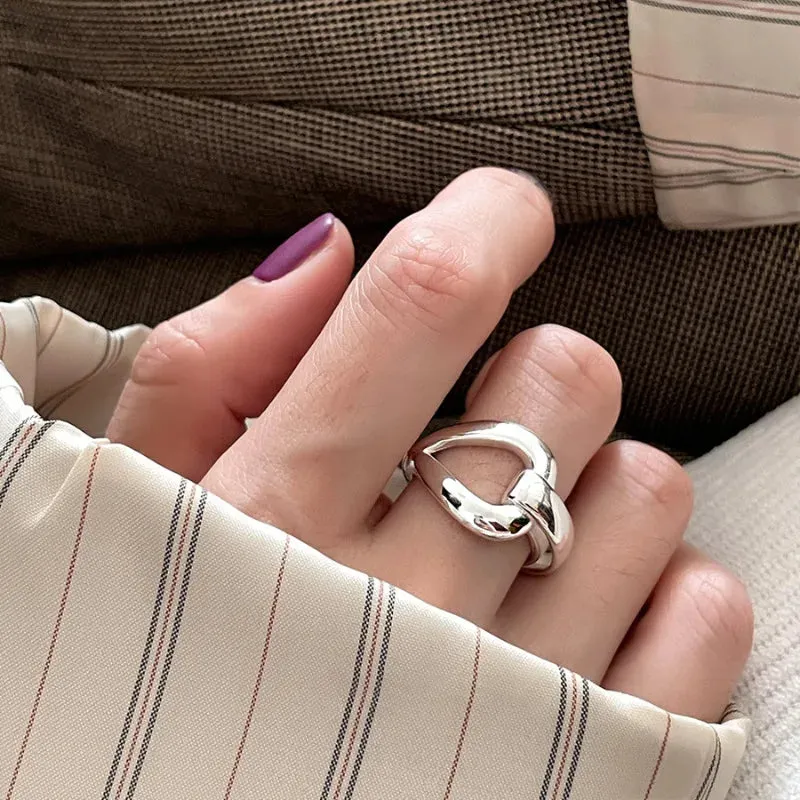 PANJBJ 925 Sterling Silver Geometric Black Stone Rings for Women Girl Korean Simple Adjustable Couple Jewelry Dropshipping