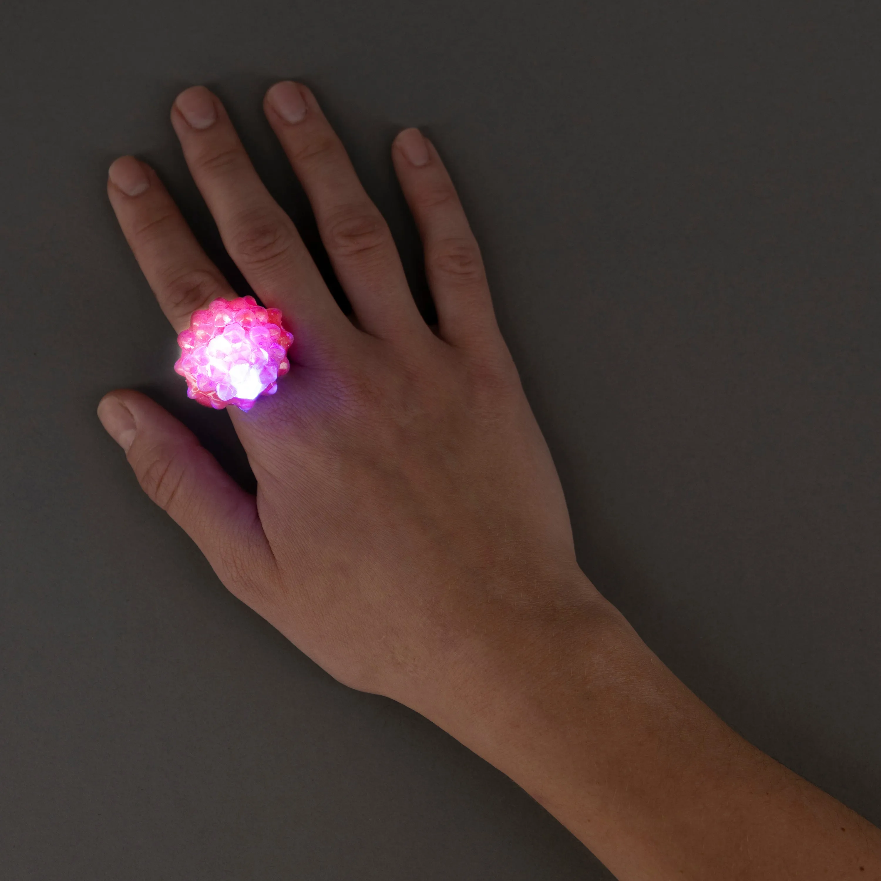 Pink LED Light Up Flashing Jelly Bumpy Rings - Pack of 12