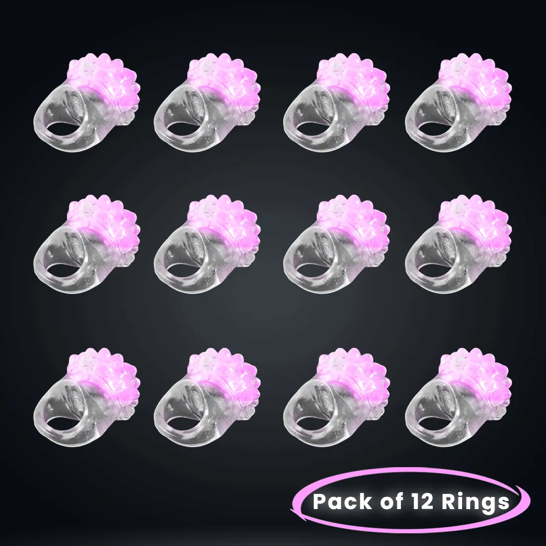 Pink LED Light Up Flashing Jelly Bumpy Rings - Pack of 12