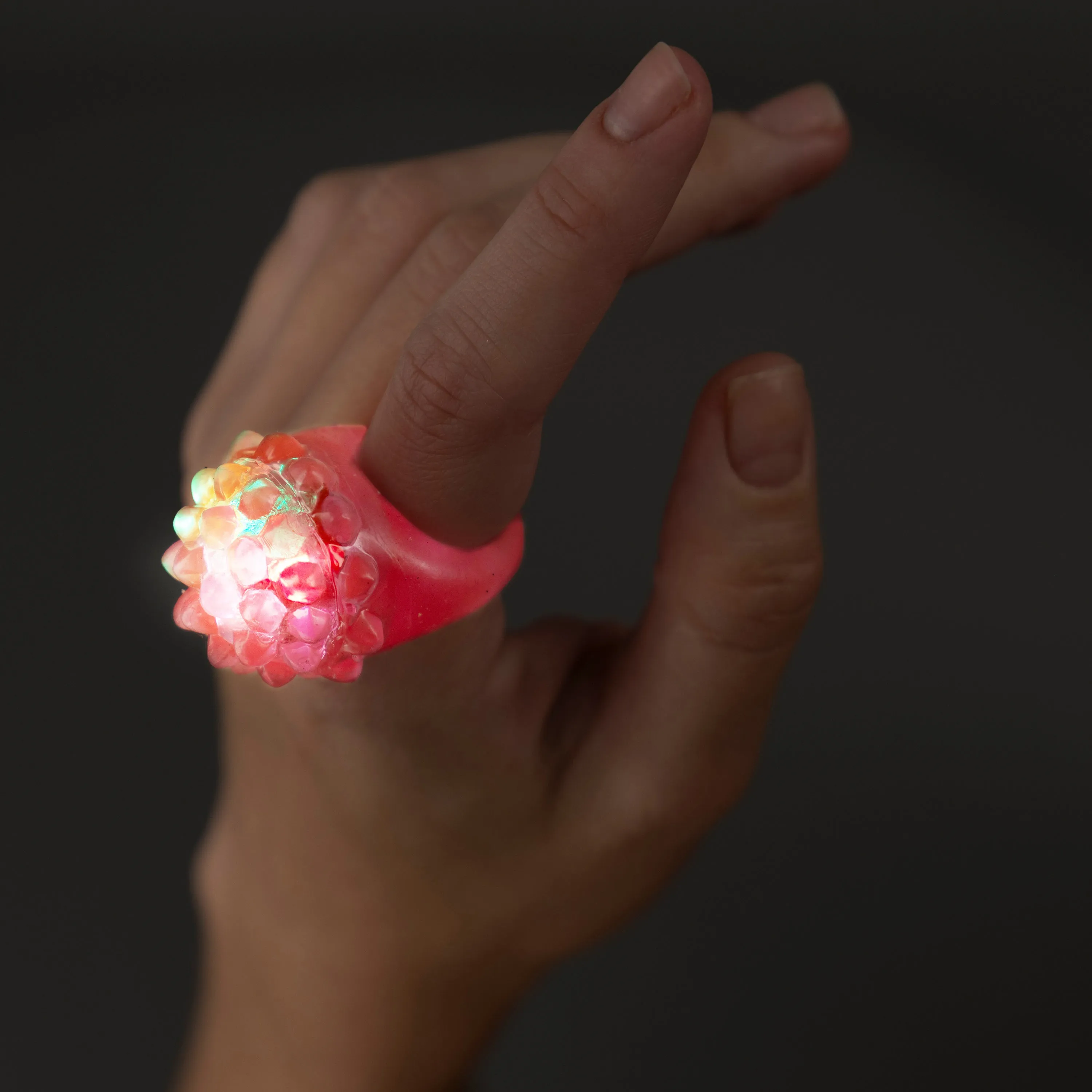 Pink LED Light Up Flashing Jelly Bumpy Rings - Pack of 12