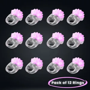 Pink LED Light Up Flashing Jelly Bumpy Rings - Pack of 12