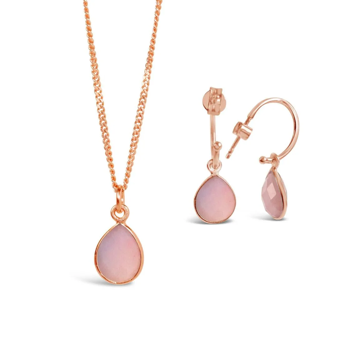 Pink Opal Charm Necklace | Rose Gold - October