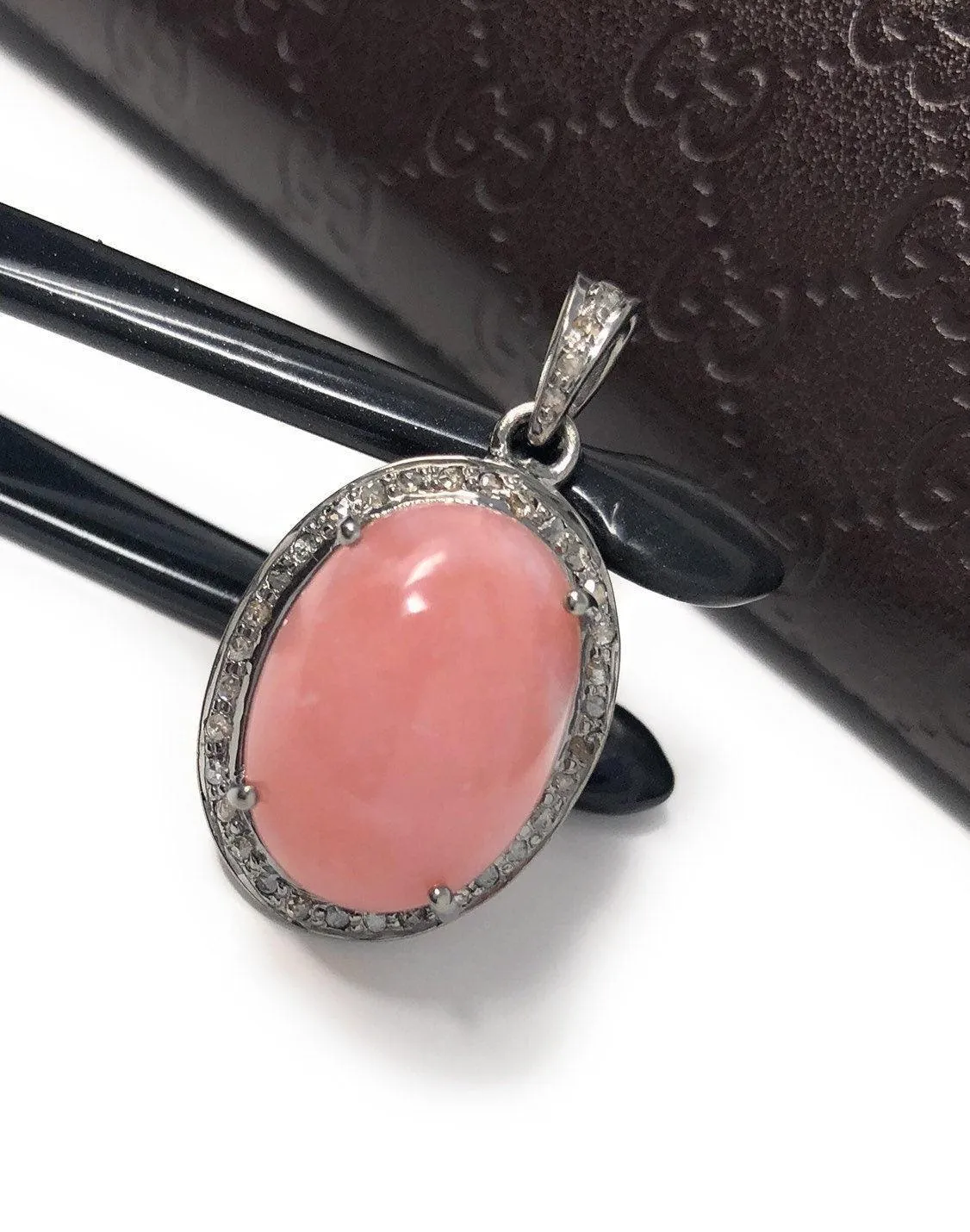 Pink Opal Pendant, Gemstone Pendant, Silver Pendant, Pink Opal Diamond