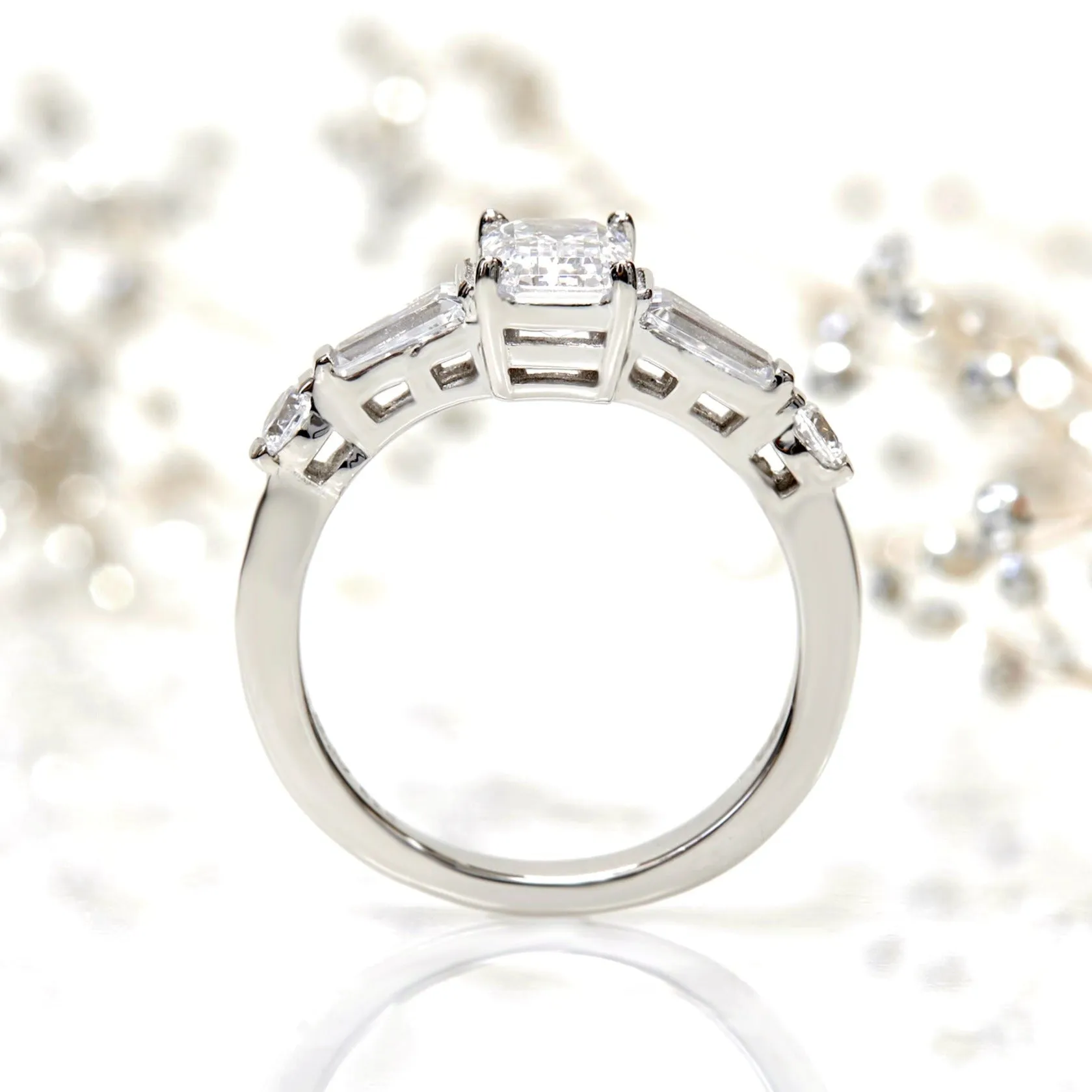 Platinum Plated Sterling Silver Diamond Simulant Art Deco Ring
