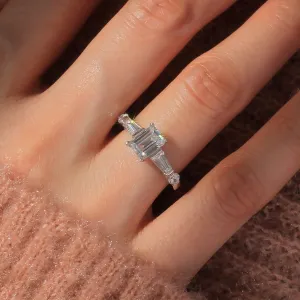 Platinum Plated Sterling Silver Diamond Simulant Art Deco Ring