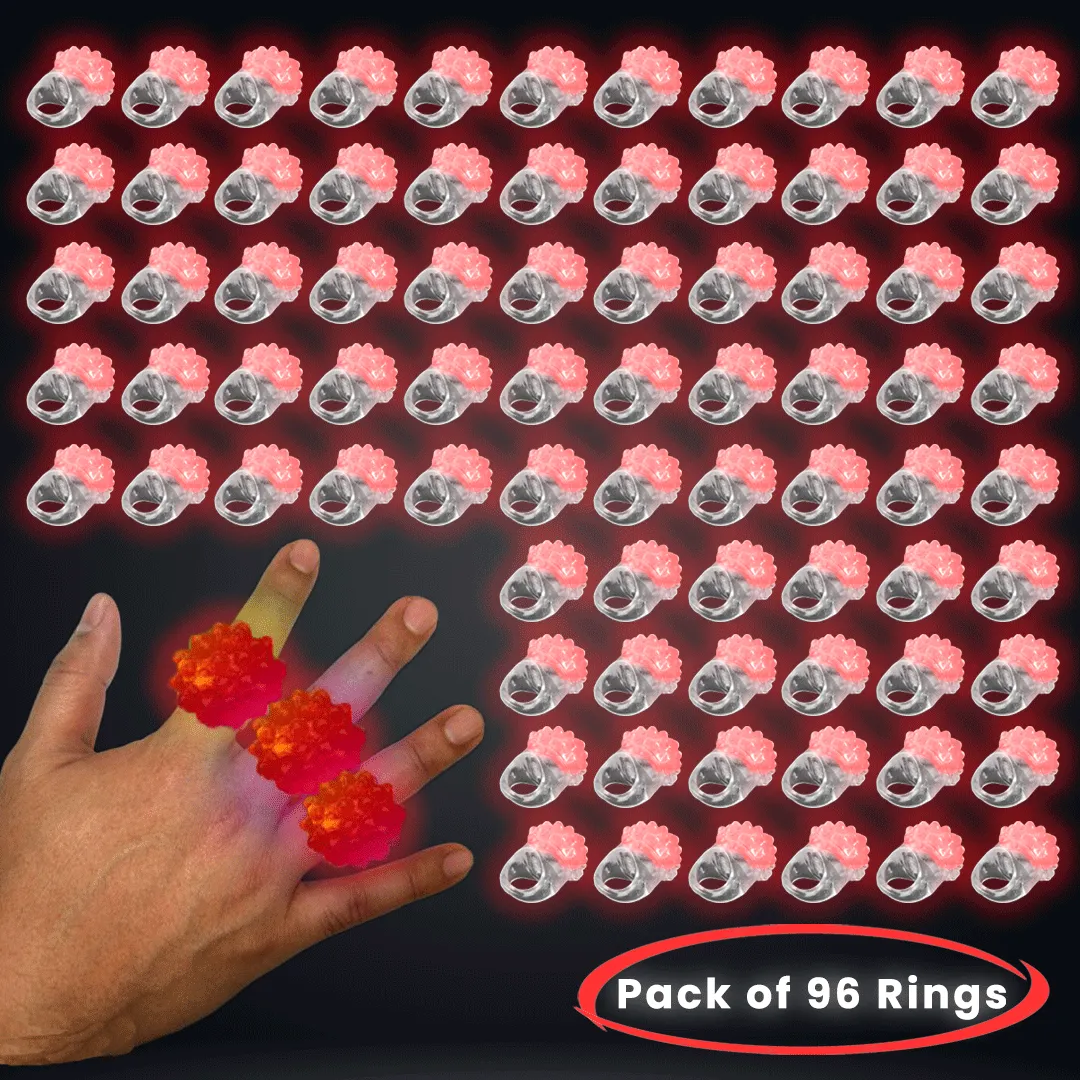 Red LED Flashing Jelly Bumpy Light Up Rings - Pack of 96