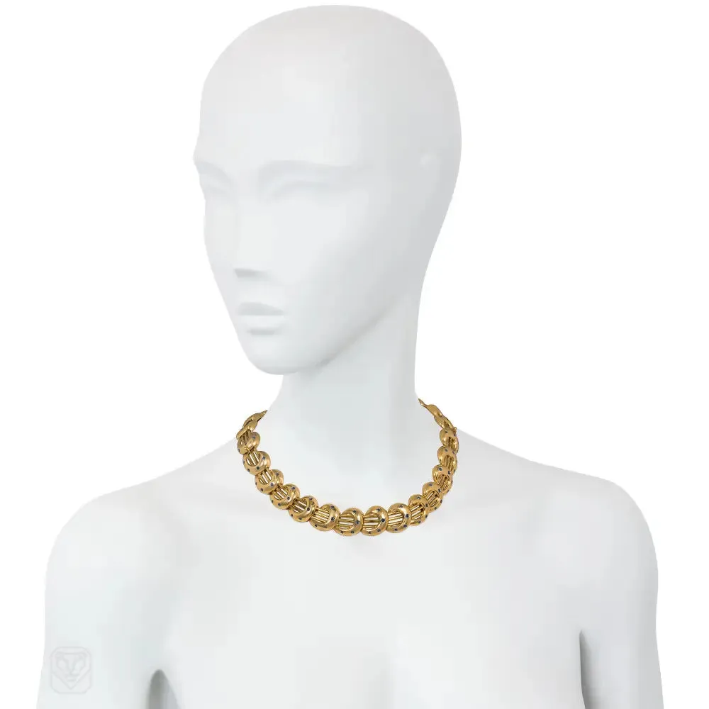 Retro gold and sapphire wave bracelets convertible to necklace