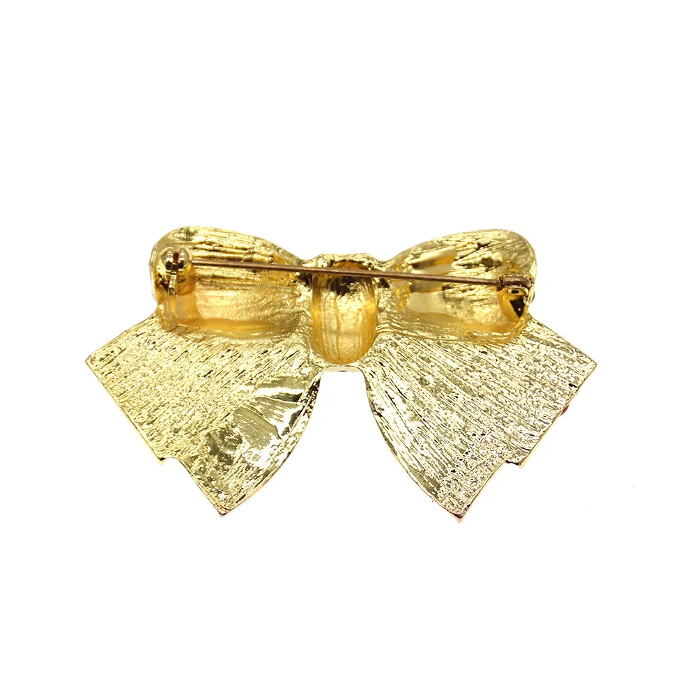 Rhinestone Brooches Gold Tone Crystal Enamel USA Flag Bow-knot Shape Brooch Pin