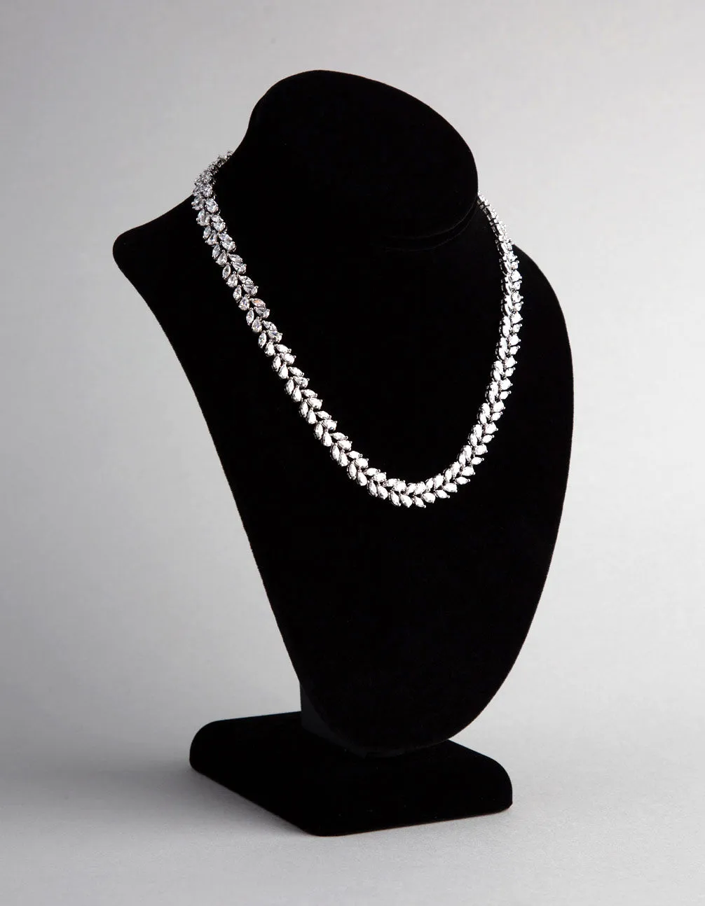 Rhodium Cubic Zirconia Statement Navette Stone Necklace