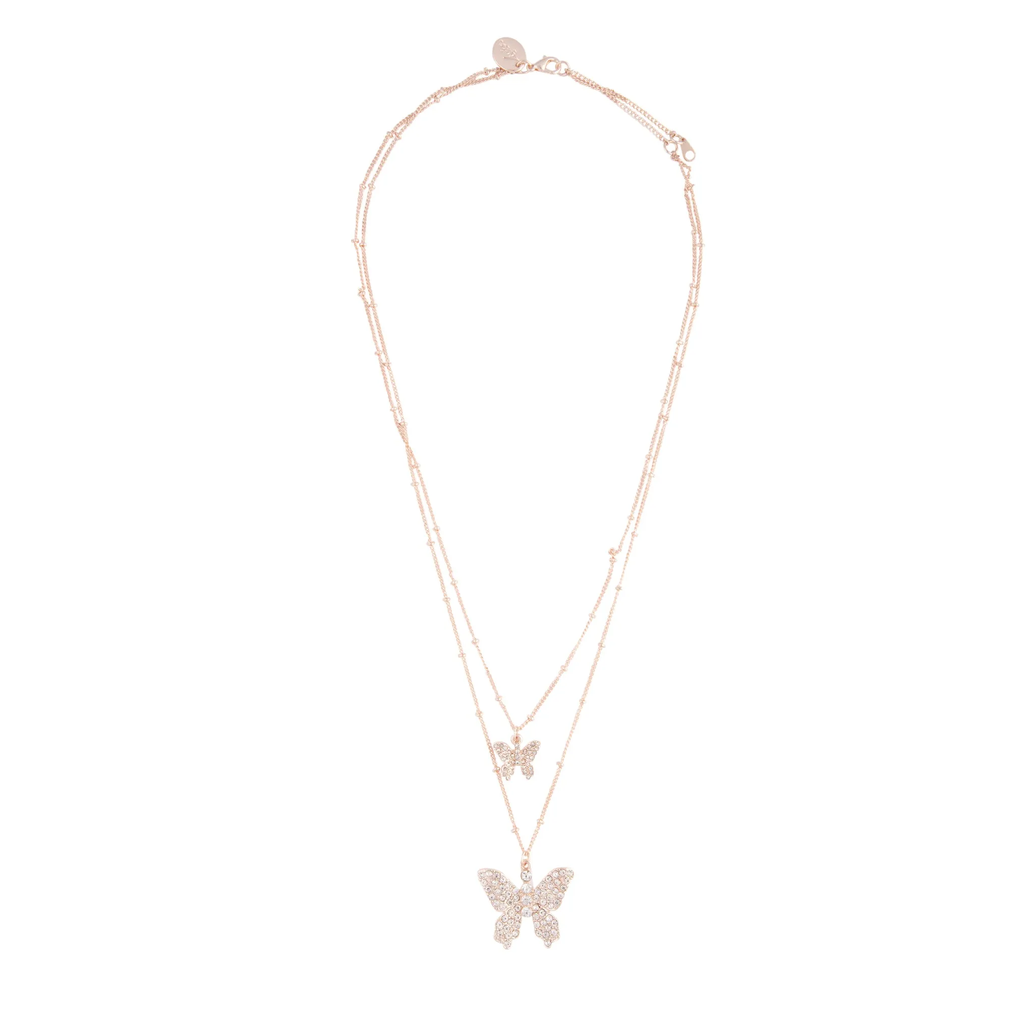 Rose Gold Layered Diamante Butterfly Necklace