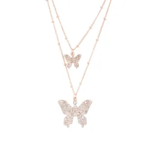 Rose Gold Layered Diamante Butterfly Necklace