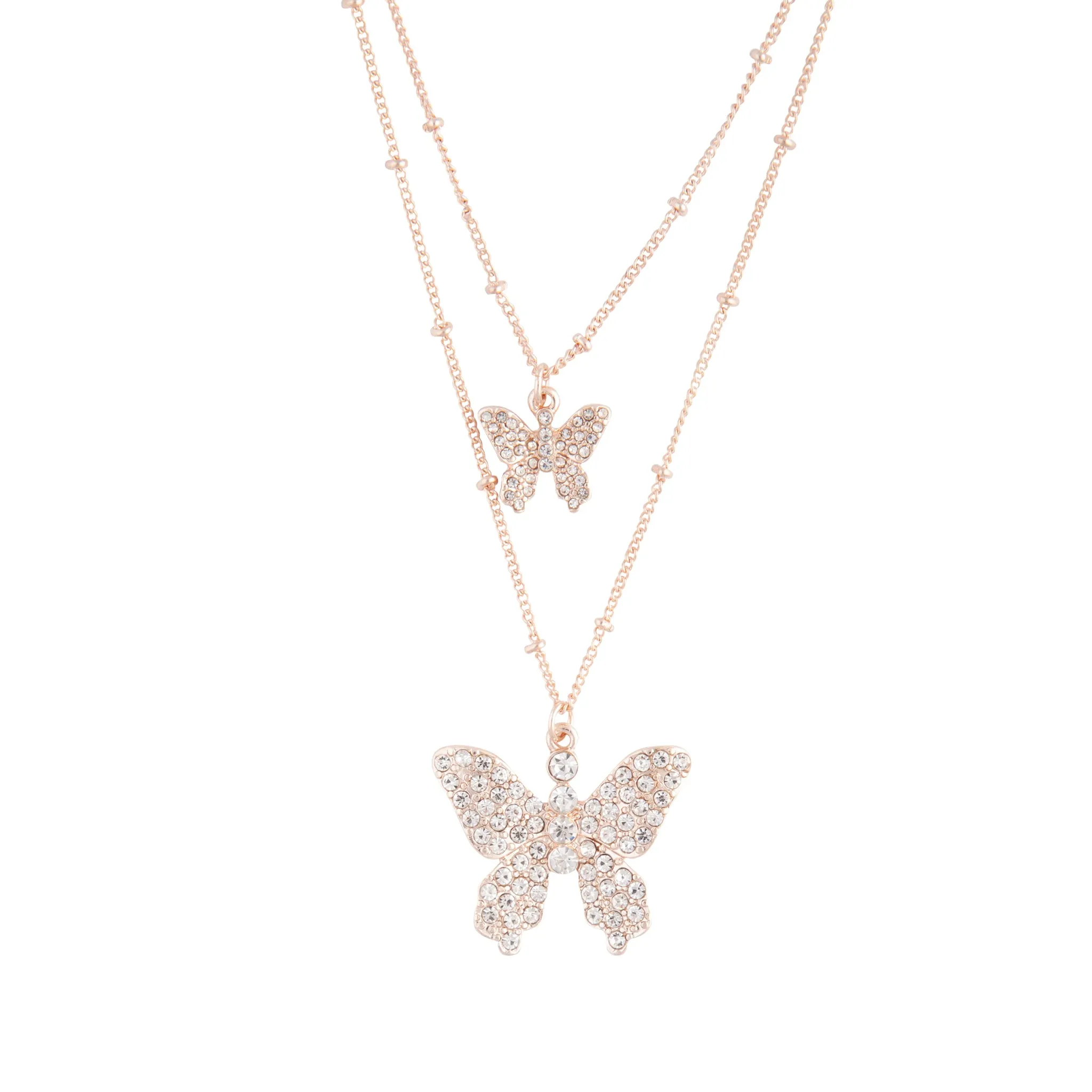 Rose Gold Layered Diamante Butterfly Necklace