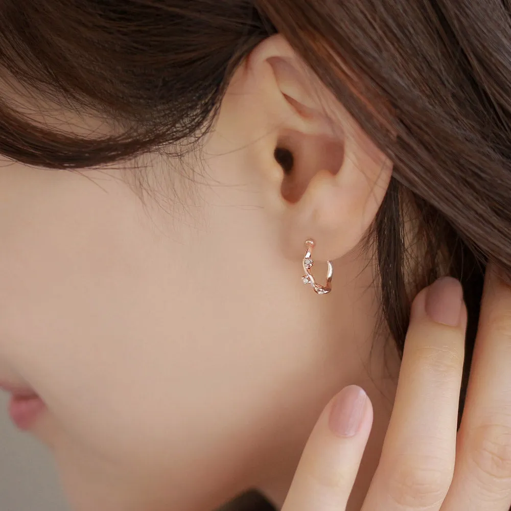 Rose Silver Inlaid Wavy Hoop Earrings