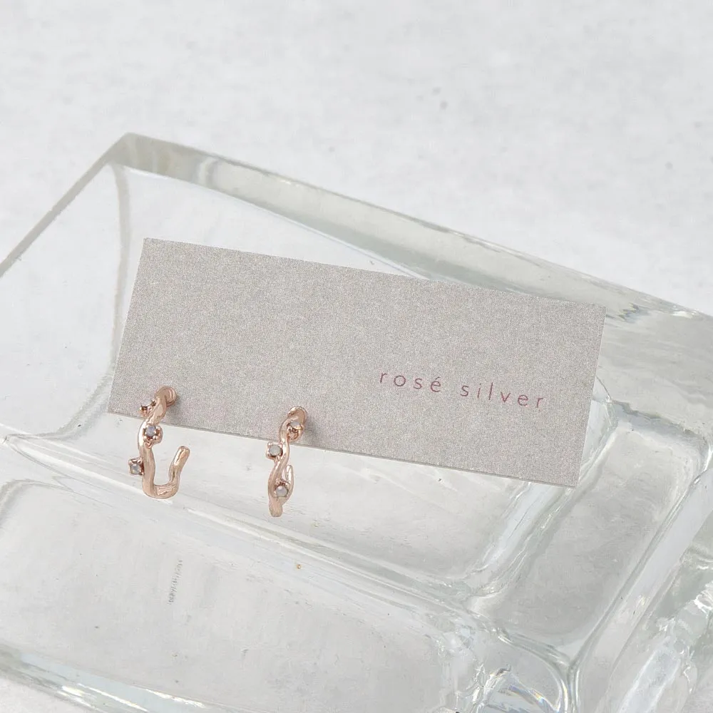 Rose Silver Inlaid Wavy Hoop Earrings