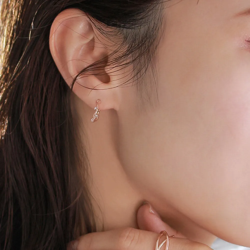 Rose Silver Inlaid Wavy Hoop Earrings