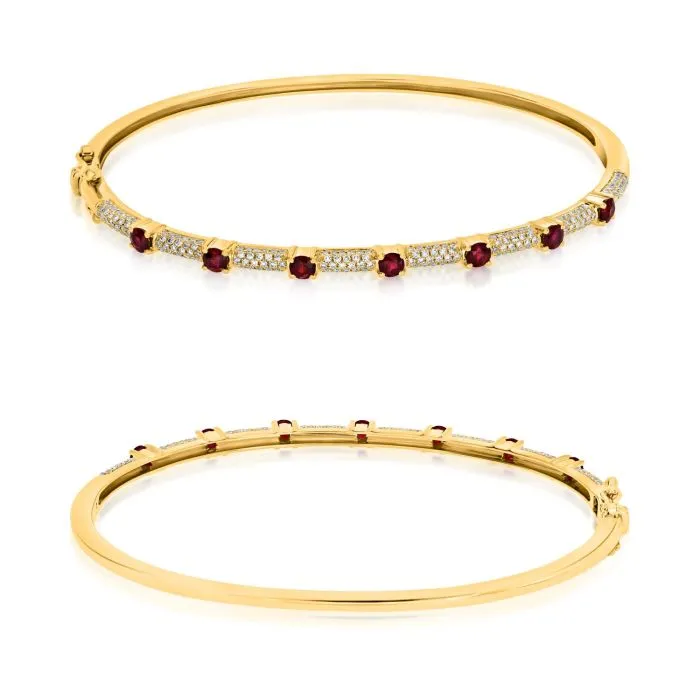 ROSET 14K Yellow Gold Diamond and Ruby Bracelet