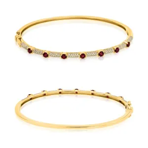 ROSET 14K Yellow Gold Diamond and Ruby Bracelet