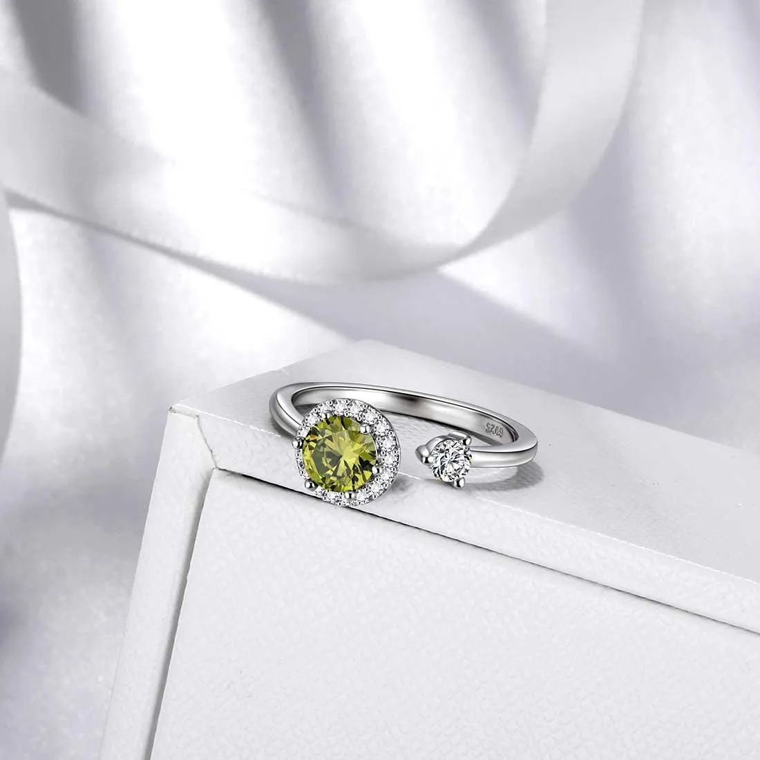 Round Birthstone August Peridot Ring Women Girls Jewelry Birthday Gift Sterling Silver