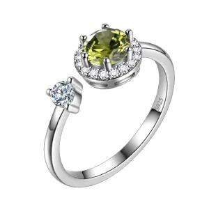 Round Birthstone August Peridot Ring Women Girls Jewelry Birthday Gift Sterling Silver