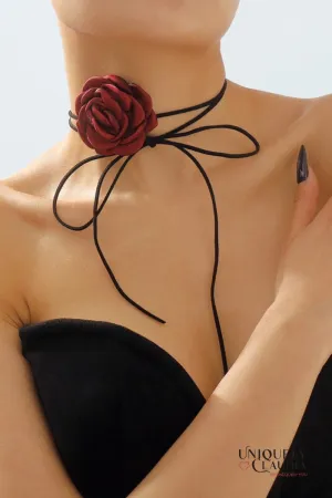 Satin Rose & Suede Choker
