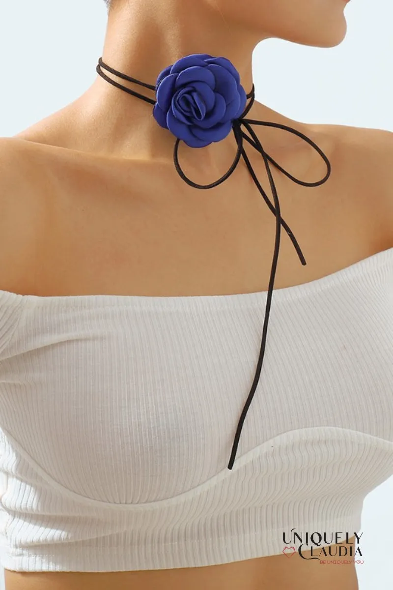 Satin Rose & Suede Choker