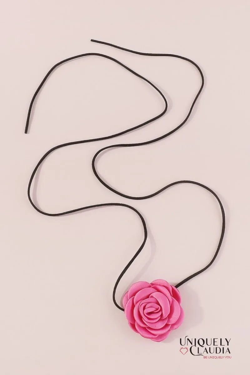 Satin Rose & Suede Choker