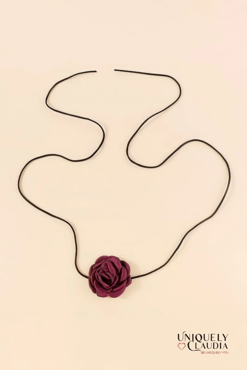 Satin Rose & Suede Choker